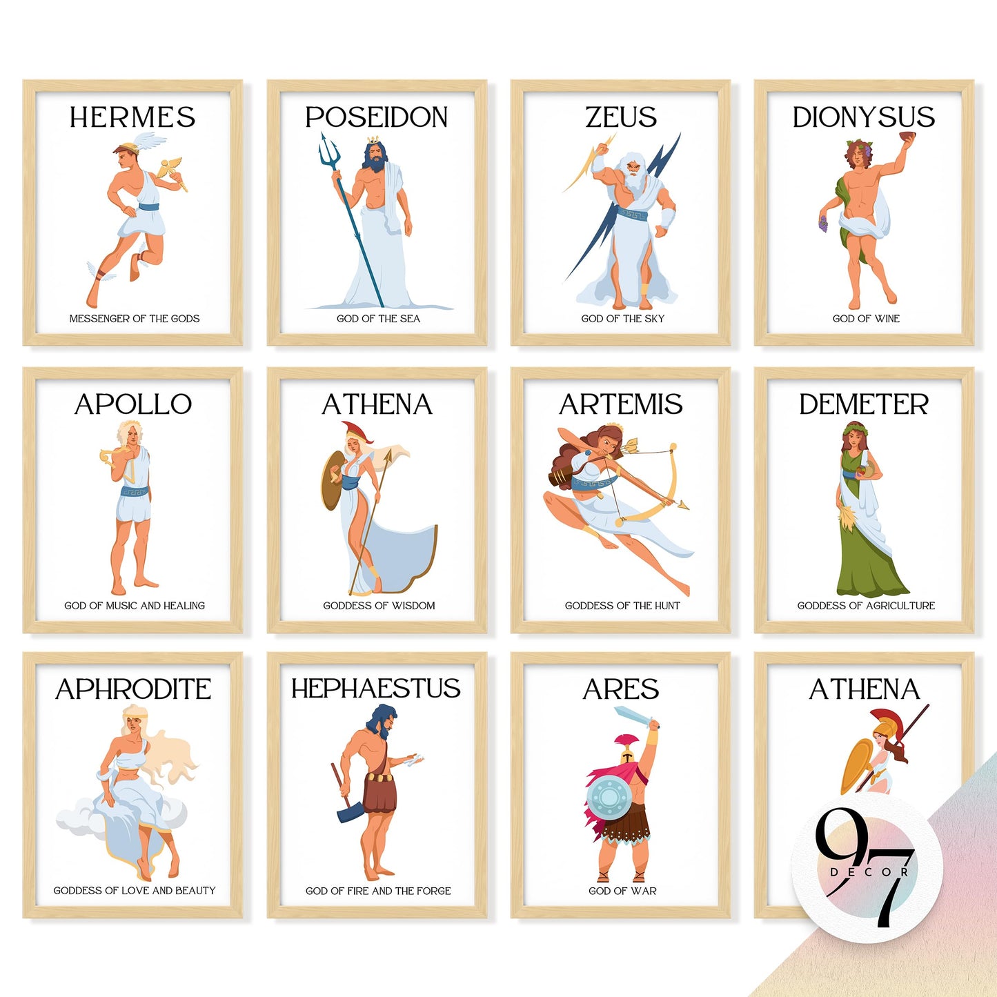 97 Decor Greek Mythology Decor - Ancient Greek Decoration, Apollo God Posters, Mythology Gifts, Greece Wall Art Prints, Aphrodite Poseidon Athena Goddess Party Decorations (8x10 Unframed)