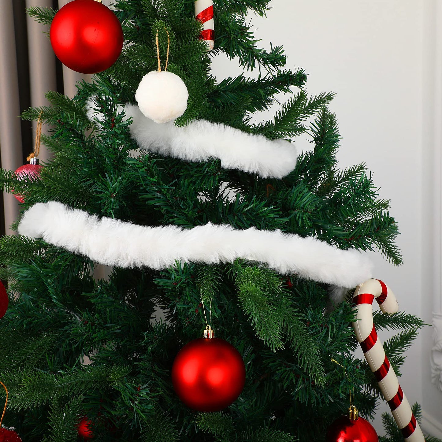 WILLBOND White Faux Fur Trim Ribbon Christmas Trimming Furry Ribbon Fur Garland Trim for Christmas Tree Garlands Party Decors Holiday Santa Costume DIY(1.97 Inch x 29.5 Feet)