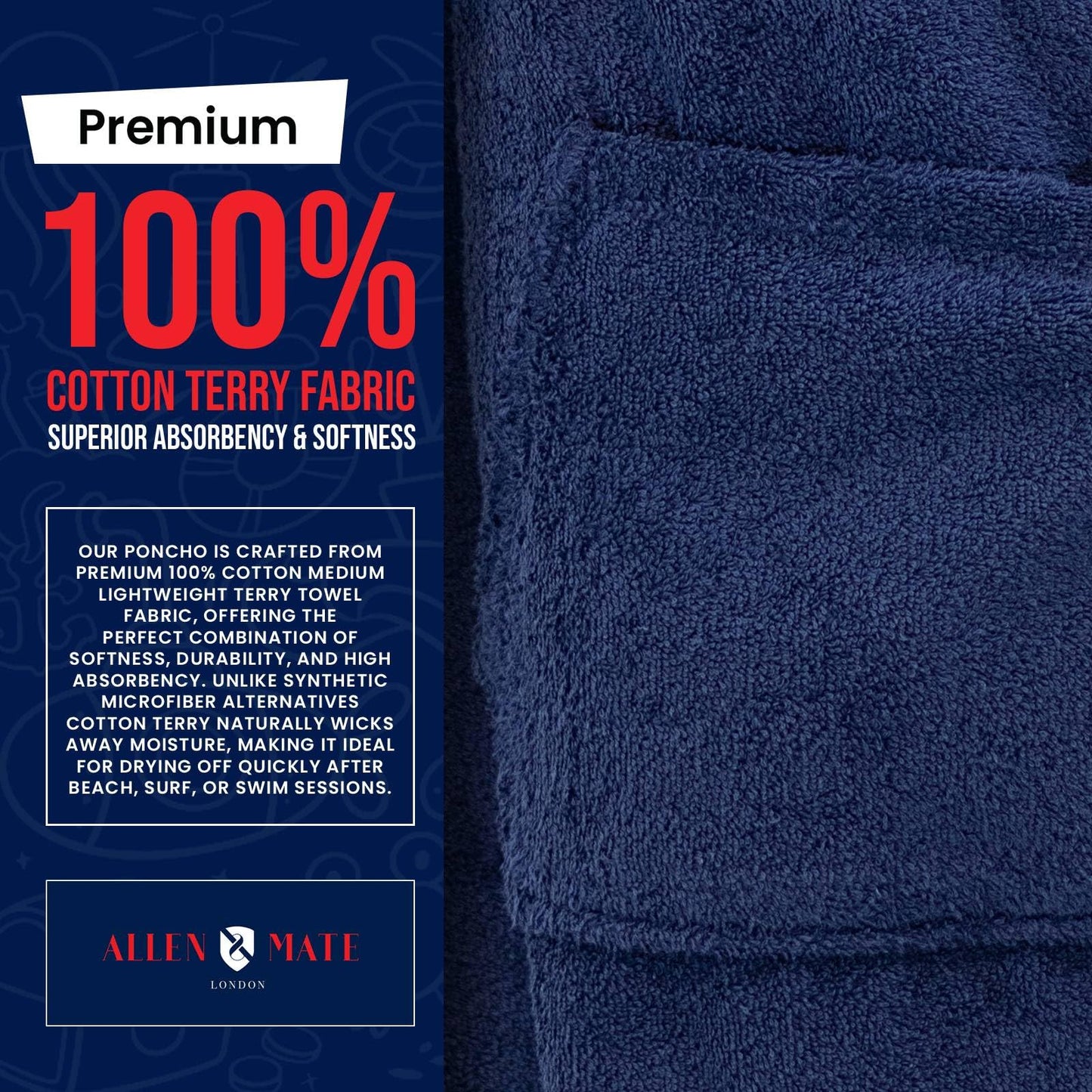 ALLEN & MATE 100% COTTON Kids Hooded Towel Poncho - 380 GSM, Safety Certified | Oversized Changing Robe for Boys & Girls
