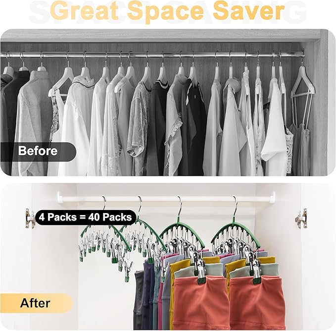 Legging Organizer for Closet, Metal Yoga Pants Hangers 4 Pack w/10 Clips Holds