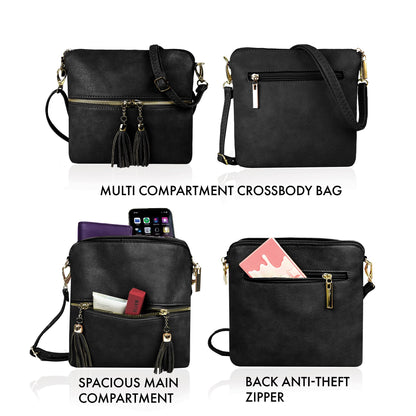 Woodland Leathers Crossbody Bag, Faux Leather Small Shoulder Bag With Adjustable Strap, Women's Messenger Bag (Black)