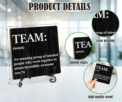 Inspirational Gifts - Team Noun Office Decor, 5.1 x 5.1 Inch Wood Plaque With Stand, Funny Office Desk Decor for Women Men Coworker Boss Team Manager Director (XB03)
