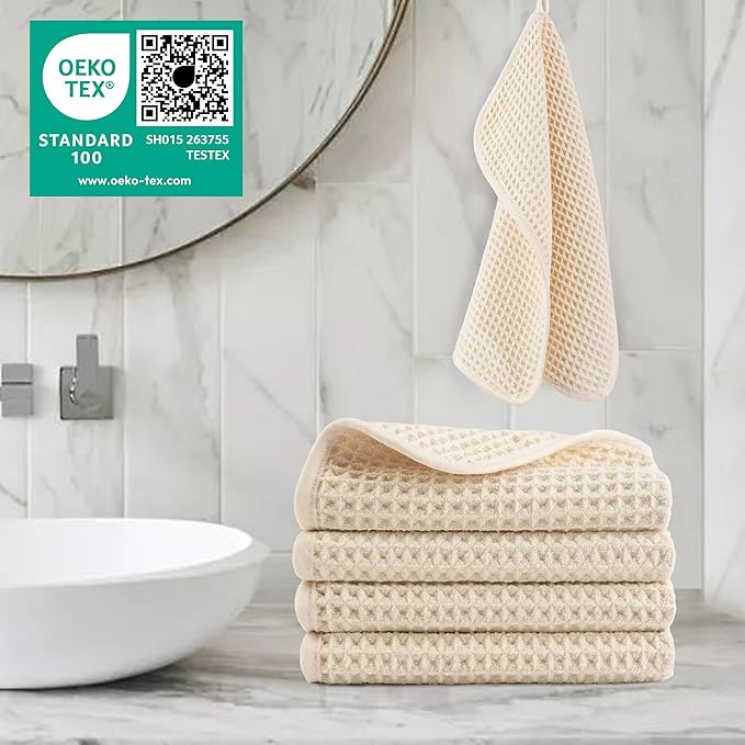 POLYTE 430 GSM Microfiber Lint Free Washcloth Face Towel, 13 x 13 in, 4 Pack