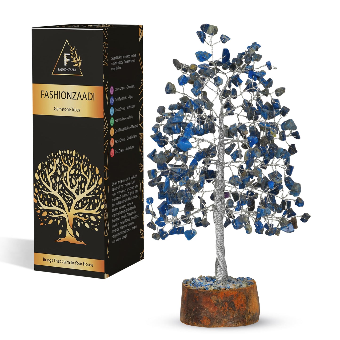 FASHIONZAADI Lapis Lazuli Tree - Crystal Chakra Tree of Life - Gemstone Feng Shui Decor - Chakra Home Decor - Crystal Gifts for Women, Spiritual Gift
