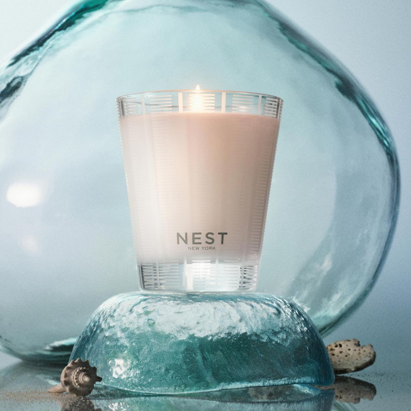 NEST New York Scented Classic Candle Duo, Ocean Mist & Sea Salt - 8.1 oz, Pack of 2 - Up to 60-Hour Burn Time Each - Reusable Glass Vessel