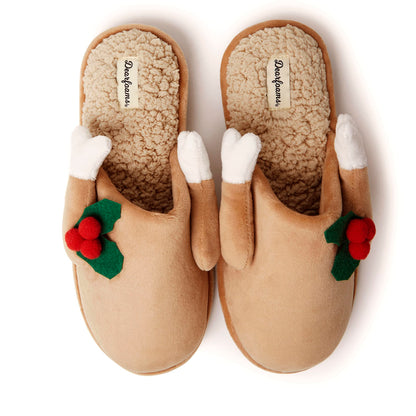 Dearfoams Unisex Women's Funny Ugly Christmas Sweater Reindeer Holiday Scuff Slipper, Men's Turkey, Large