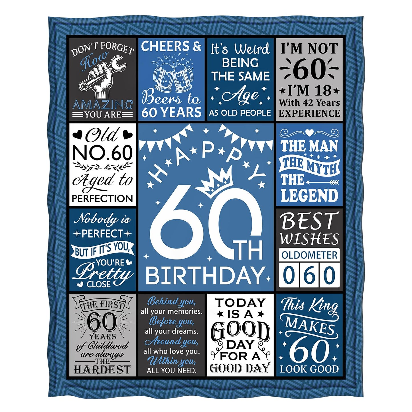 Levens 60 Gifts for Men, 60th Birthday Throw Blanket Gifts for Man 60"x50", 60 Year Old Men Birthday for Dad, Happy 60th Birthday Presents for 60 Year Old Decor Blanket