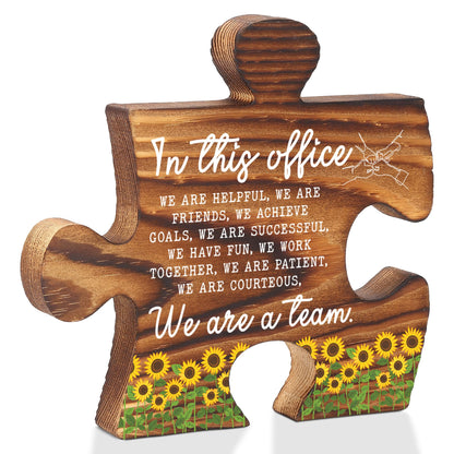 In This Office Puzzle Desk Sign with Sunflowers, Teamwork Quote Office Decor Gift for Coworkers Boss, Inspirational Thank You Gift for Colleagues Women Men, Work Desk Display Plaque - FSE369