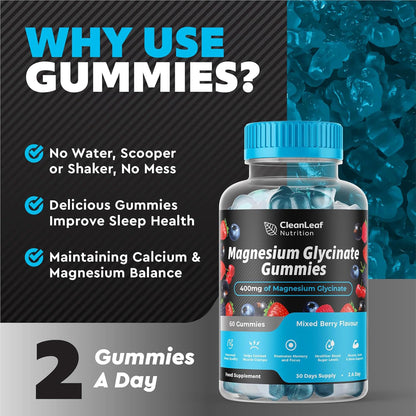 Magnesium Glycinate Twin Pack Gummies - 400mg High Absorption Formula for Sleep, Stress Relief & Muscle Health - Mixed Berry Flavor, Non-GMO, 60-Day Supply for Adults
