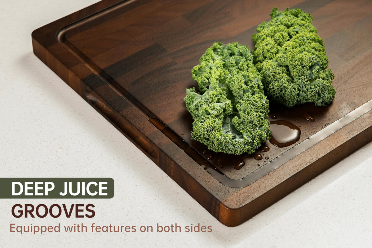 THETCHRY Walnut Cutting Boards For Kitchen, End Grain Wooden Cutting Board with Handle, Chopping Board Double Sided Charcuterie Boards For Meal Prep & Serving with Gift Box（Black Walnut）17”X13” X1”