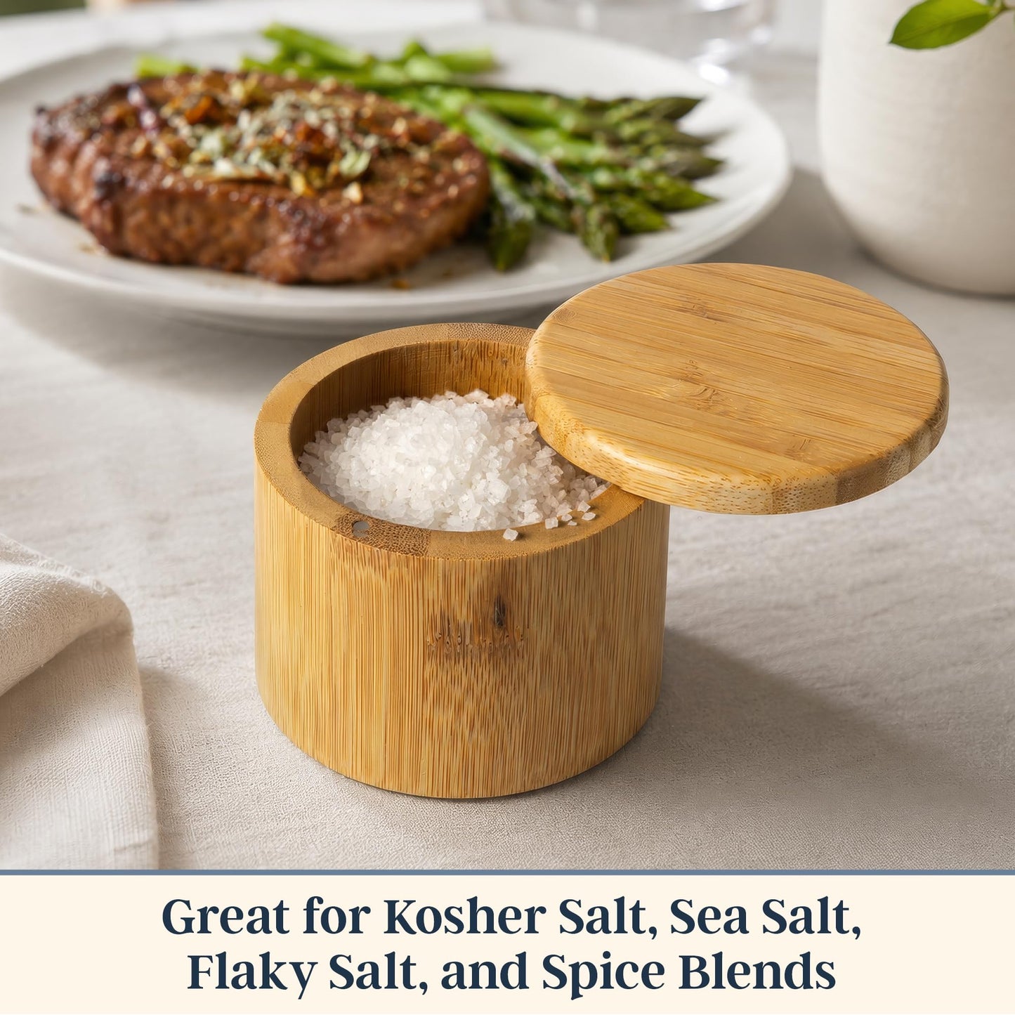 Totally Bamboo Salt Cellar with Swivel Lid - Wooden Salt Container, Bamboo Spice Box for Kitchen Countertop, Magnetic Closure, 6 Oz