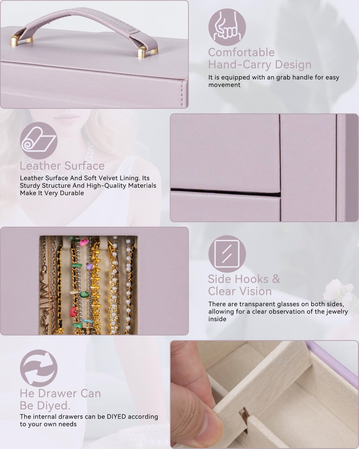 AKOZLIN 360° Rotating Jewelry Box 6-Tier Organizer Functional Jewelry Storage Case for Women Girls Ring Necklace Earring Bracelet Holder with Mirror Purple