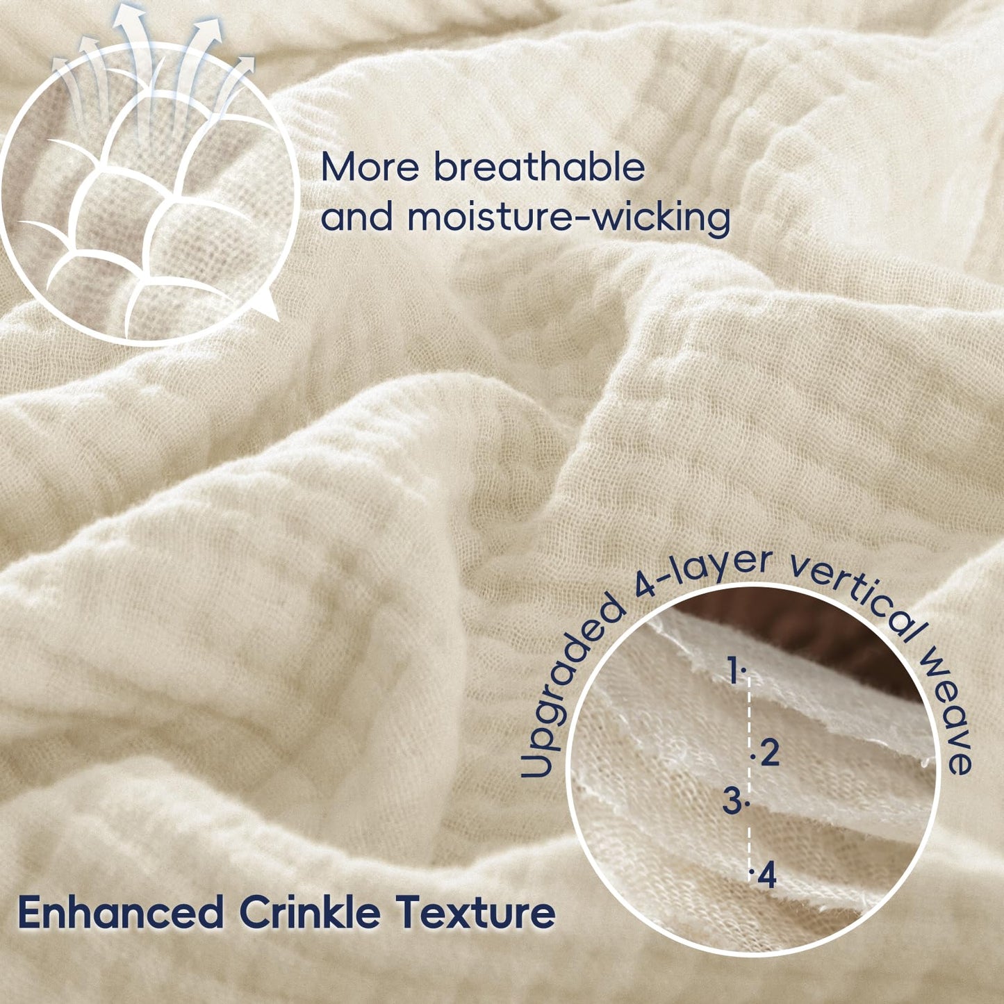 PHF 100% Cotton Muslin Throw Blanket 50" x 60", 4-Layer Lightweight Gauze Throw, Breathable Cloud-Soft Minimalist Blanket for Bed, Couch, Camping, Birch, Ideal Gift