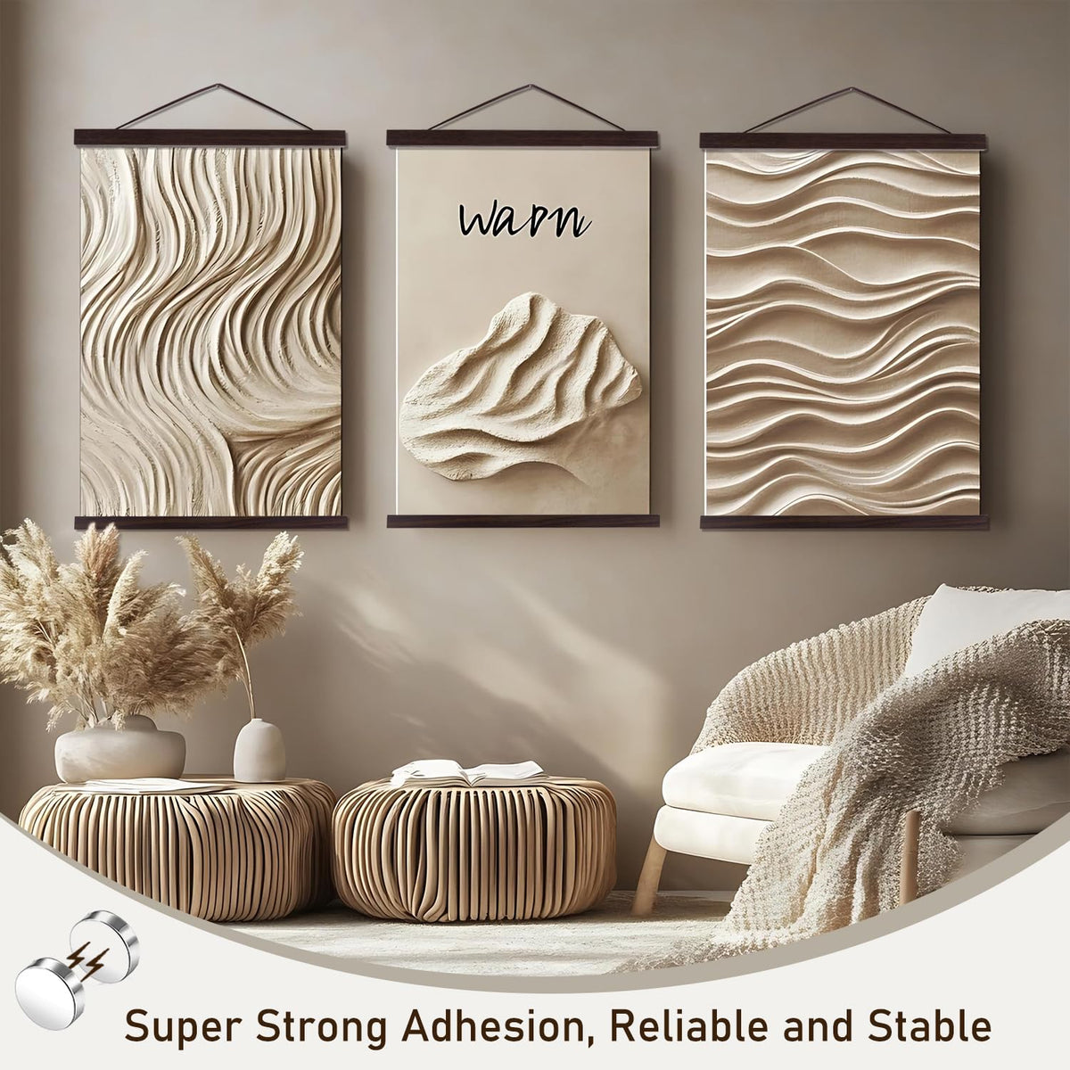 2 Pack Magnetic Poster Hanger Frame, 20x28 20x30 20x26 Light Wood Wooden Magnet Canvas Artwork Print Dowel Poster Hangers Frames Hanging Kit (Walnut, 20", 2 Packs)