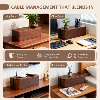 Large Acacia Wood Cable Management Box - Cord Hider & Organizer for TV Wires, Power Strip, Electrical Hiding, Desk & Floor Cables - Solution Wire Storage Solution for Office, Living Room, Bedroom