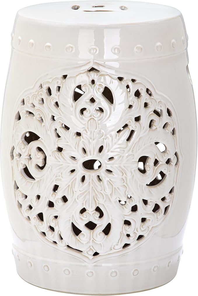 Safavieh Flora Glazed Ceramic Decorative Garden Stool, Cream