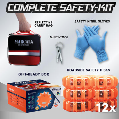 Marcala 12-Pack Emergency Flares for Vehicles | Emergency Roadside Lights | Complete LED Road Flares Kit | Emergency Lights For Vehicles | Perfect For Gifting or Everyday Roadside Safety