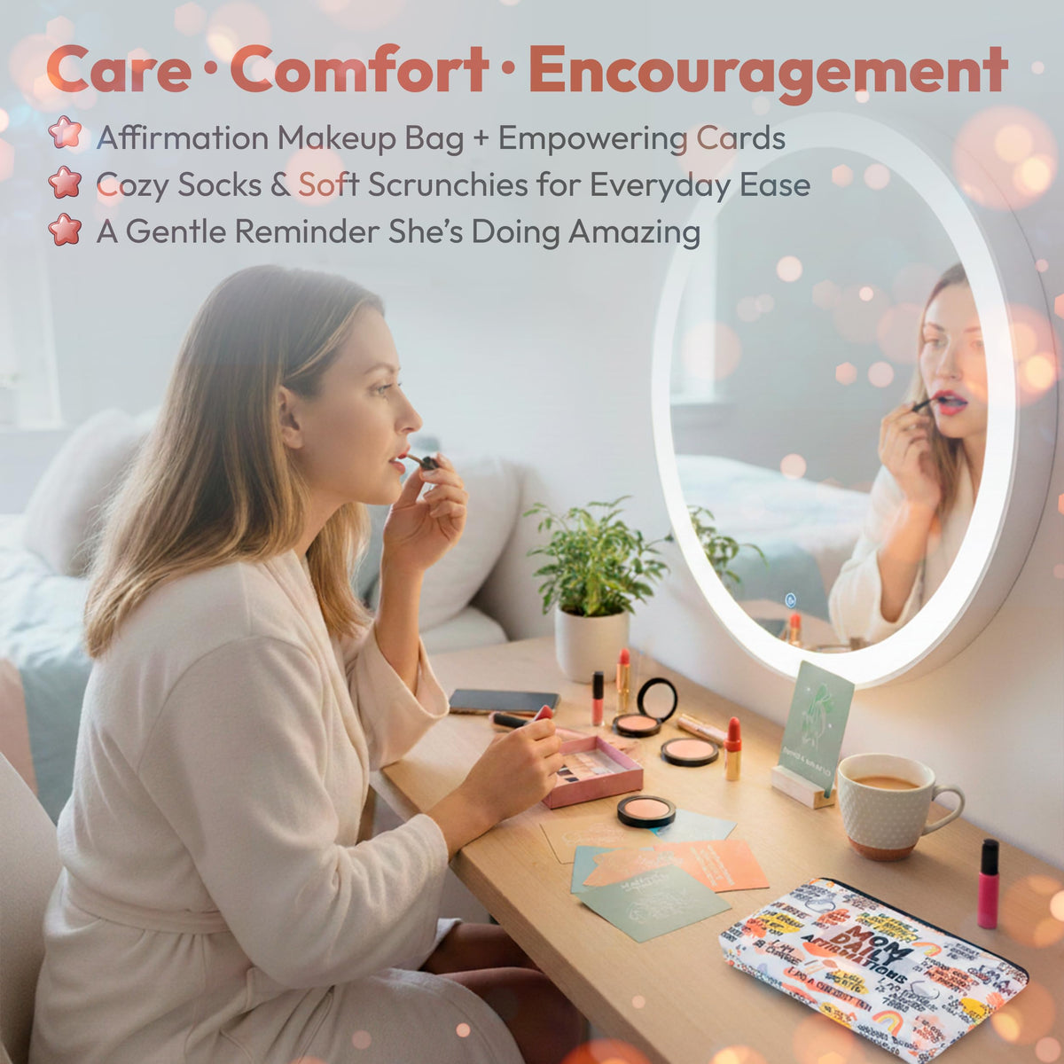 LUCOI New Mom Care Package Gift Set with Daily Affirmation Cards – Postpartum Gifts for Mom After Birth, Pregnancy Gift for First-Time Moms, Baby Shower Gift for Expecting Mom, 9-Piece Set