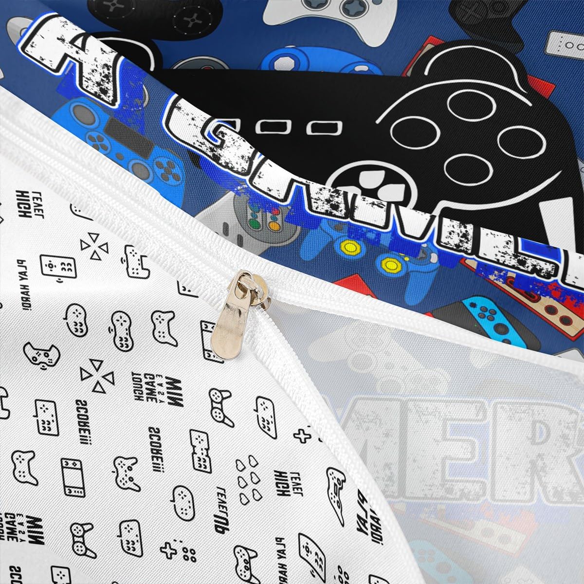 Homewish Cartoon Gamepad Bedding Set King Size,Video Games Duvet Cover Set 3Pcs for Kids Teens Boys Girls Room Decor,Navy Blue Gaming Board Comforter Cover Modern Fashion Quilt Cover,2 Pillowcases