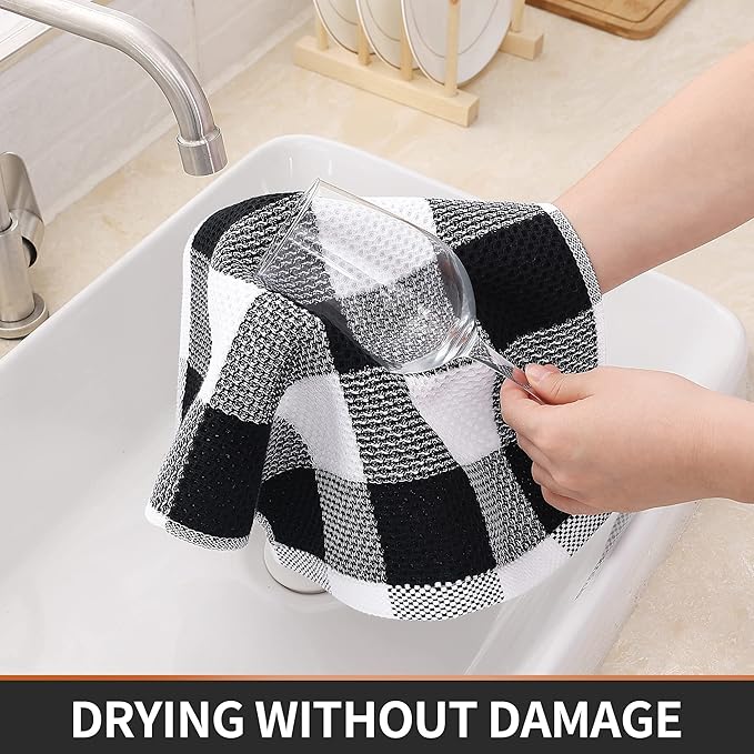 Homaxy 100% Cotton Waffle Weave Check Plaid Dish Cloths, 12 x 12 Inches