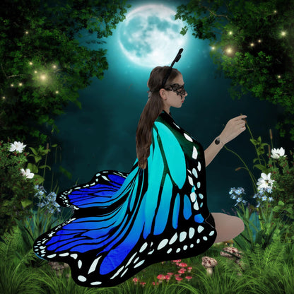 Halloween Costumes for Women Adult Butterfly Costumes Wing Cape Shawl 3Pcs （Green & Blue）