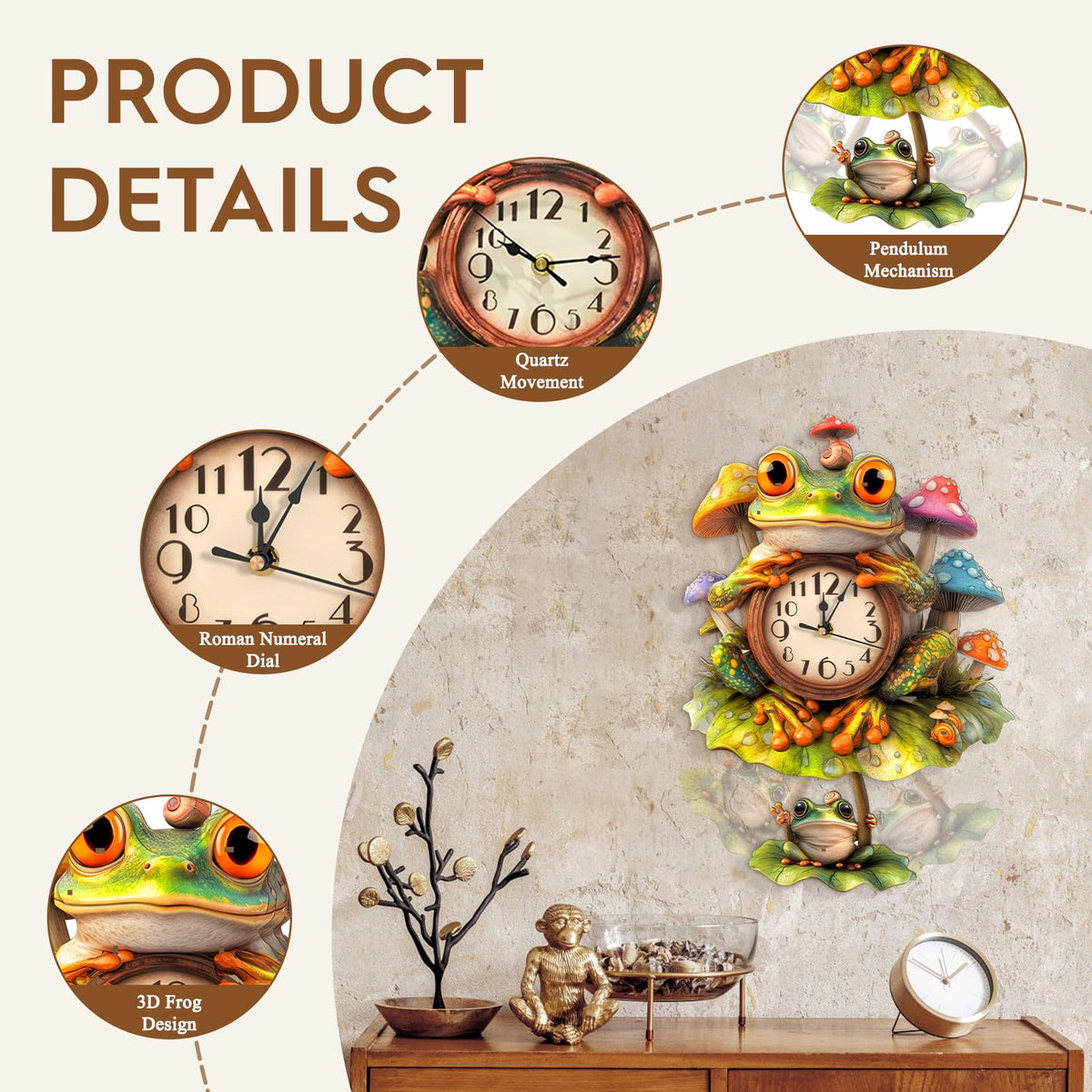 Cutywood 3D Puzzles for Adults Clock-Frog Design Model Kit-Mechanical DIY Pendulum Clock with Arabic Numerals-Desk Home Office Decor Personalized Gift for DIY Lovers