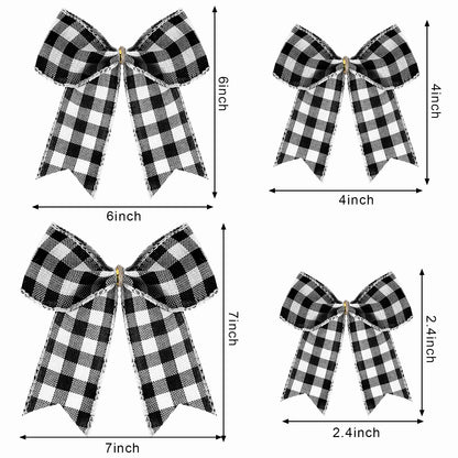 WILLBOND 12 Pieces Buffalo Plaid Bows Burlap Decorative Velvet Bows for Wreaths for Gift Wrap Christmas Party Decoration(Black and White,6 x 6 Inch)