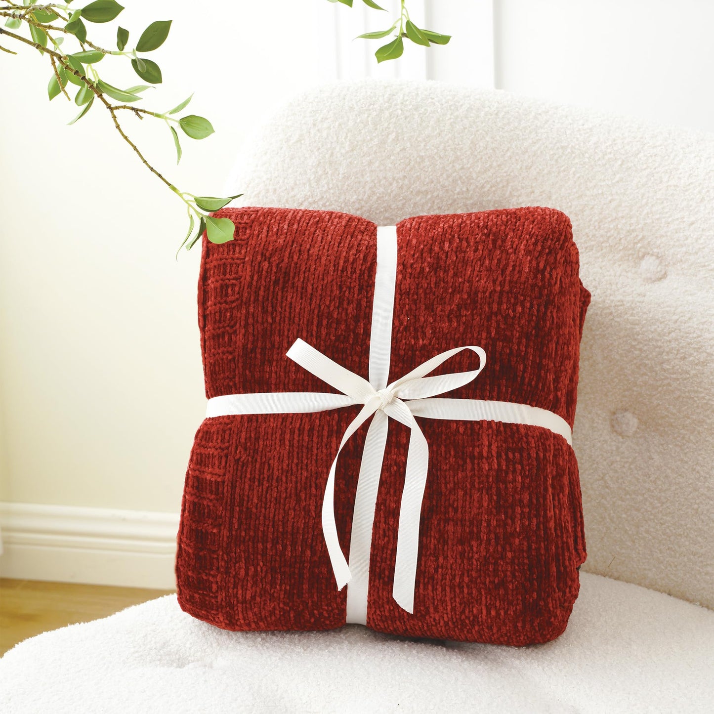 BATTILO HOME Christmas Red Throw Blanket for Couch, Chenille Knit Blanket for Sofa, Chair, Christmas Decor, Super Soft Blanket, 51"x67"