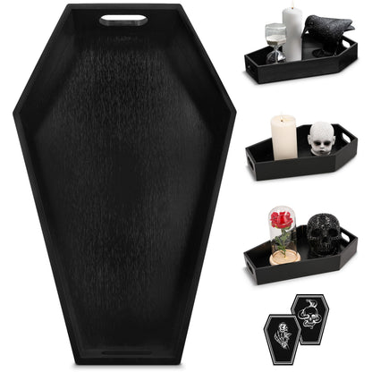 Coffin Tray – Coffin Charcuterie Board, Coffin Tray Spooky Serving Platter for Party, Haunted Table Centerpiece, Wooden Coffin Decor Gothic Haunted House Halloween Decor, Medium (13.7" L x 8.8" W)