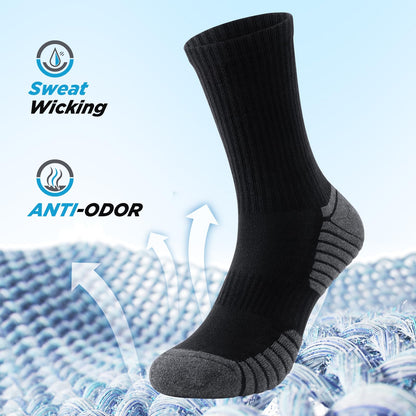TANSTC Mens Socks Wicking Breathable Cushion Comfortable Casual Crew Socks Outdoor Multipack Performance Hiking Trekking Walking Athletic Socks 6 Pairs