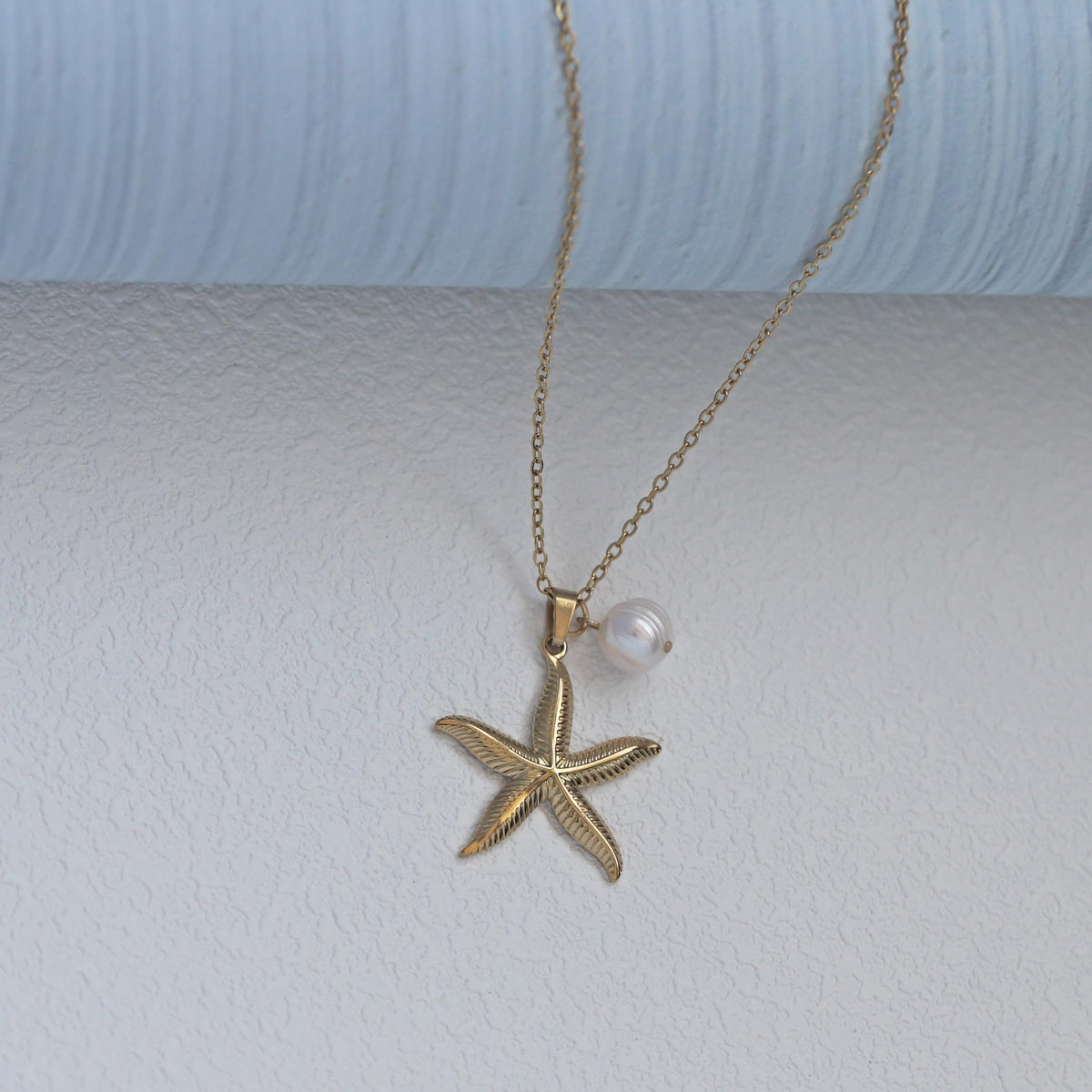 Gold Plated Coastal Starfish and Pearl Necklace for Women,Hypoallergenic Ocean Theme Beach Jewelry