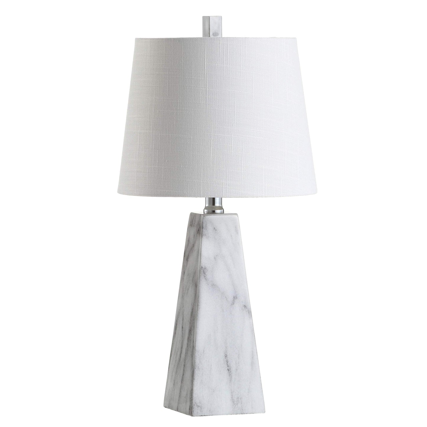 JONATHAN Y 20.5" White Marble Finish Modern Resin Table Lamp for Bedroom Living Room, Contemporary Faceted Bedside Lamp with White Linen Shade, LED Bulb Included JYL1037A