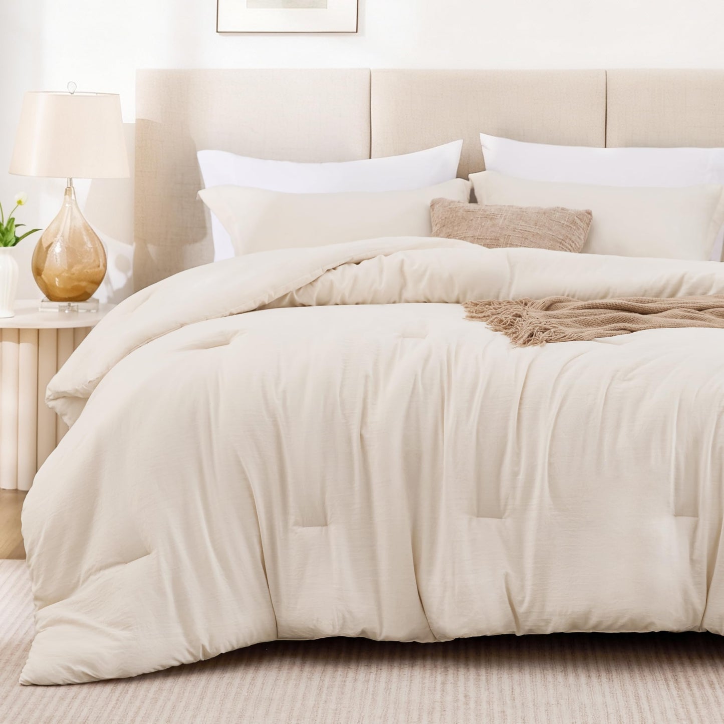 Love's cabin Beige Twin/Twin XL Comforter Set, 2-Piece Prewashed Bed Set with 1 Comforter (66 x 90 in) & 1 Pillowcase, Lightweight & Breathable for All Seasons