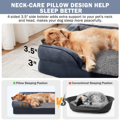 JOEJOY Extra Large Dog Bed, Orthopedic Memory Foam Dog Beds, Washable Dog Bed, Grey, Fits up to 90lbs, Good for Golden Retriever, Labrador，German Shepherd，Samoye，Rottweiler