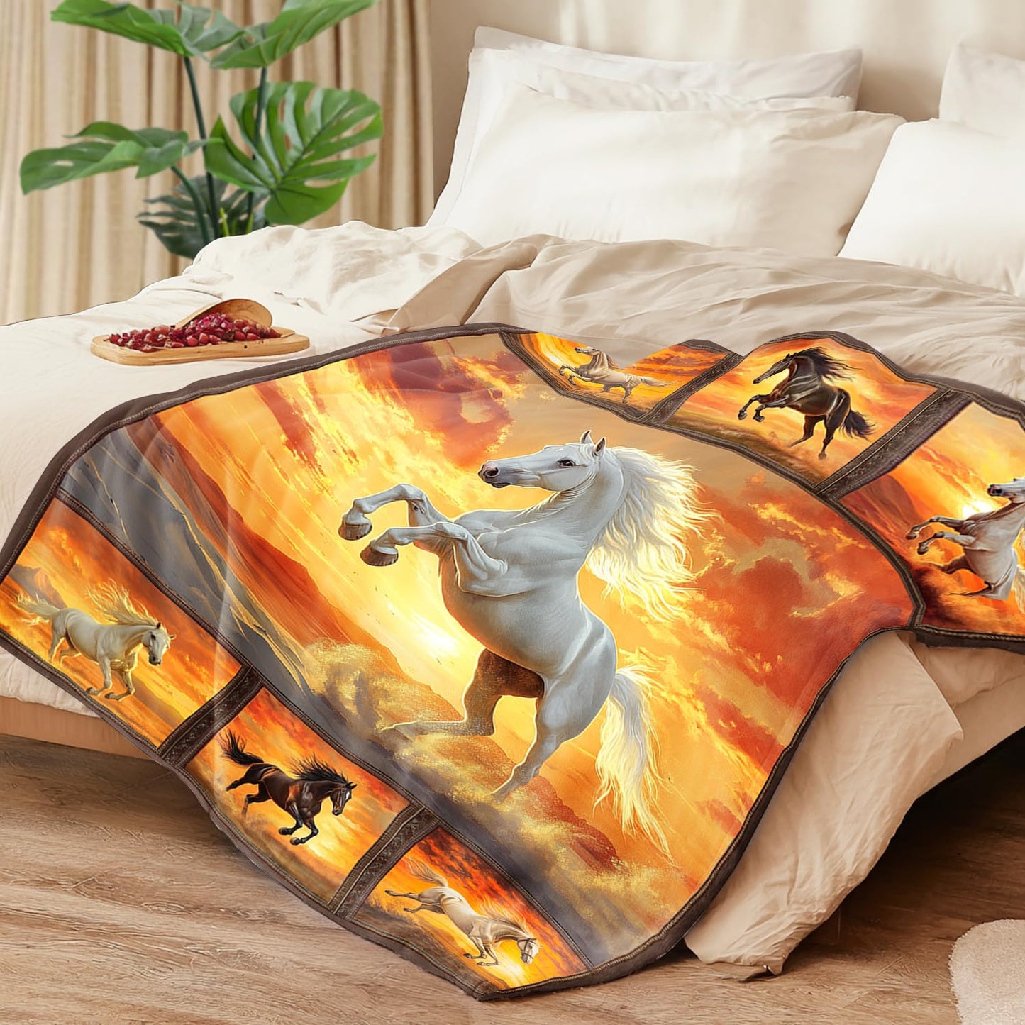 Horse Blanket Horse Decor Cozy Animal Throw Super Soft Plush Flannel Fleece Blanket Gift for Kids Adults Men Women Ultra Warm & Lightweight Flannel, 60"X50"
