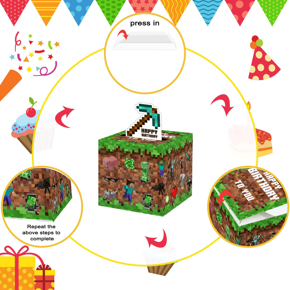 Surprise Money Box Gift Pull for Game Lover- Happy Birthday Money Box for Cash Gift Set Included Happy Birthday Card and 35Pcs Transparent Bags, Fun Birthday Gift for Women Men