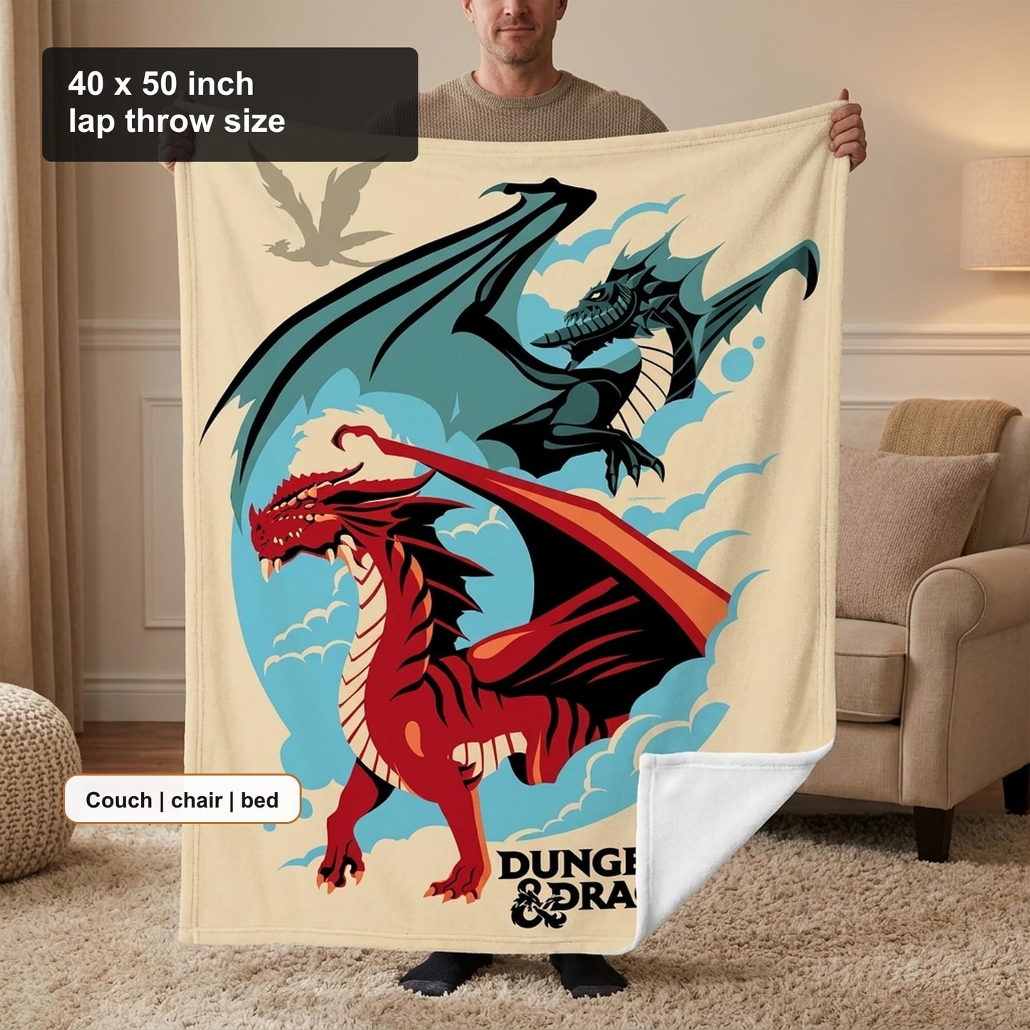 Northwest Dungeons and Dragons Silk Touch Plush Throw Blanket, 40 x 50 Inch Microfiber Lap Throw (Red Dragon)