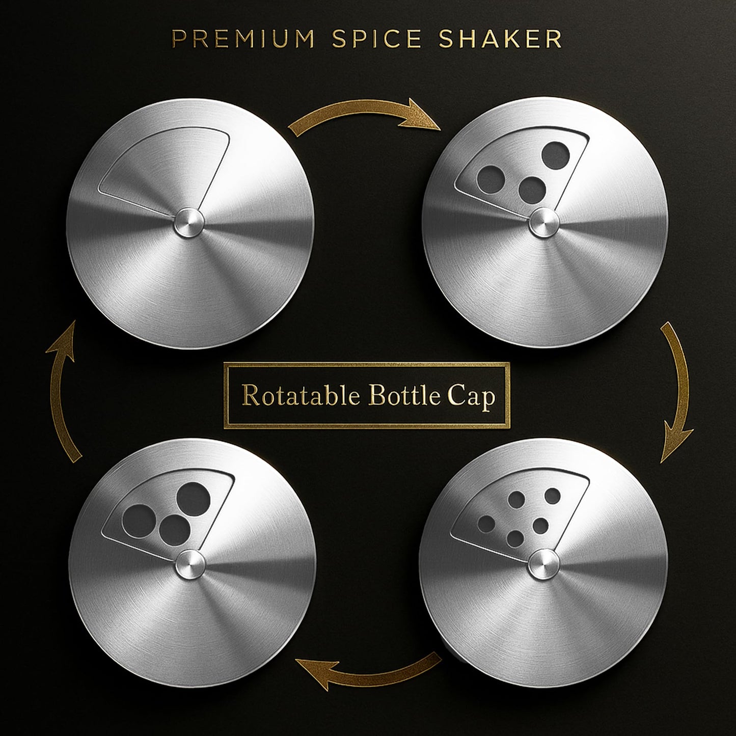 GOOHERA 4-Piece Salt and Pepper Shakers Set, 100mL (3.38oz) Each – Premium Stainless Steel Spice Dispensers with Adjustable Pour Holes – Black