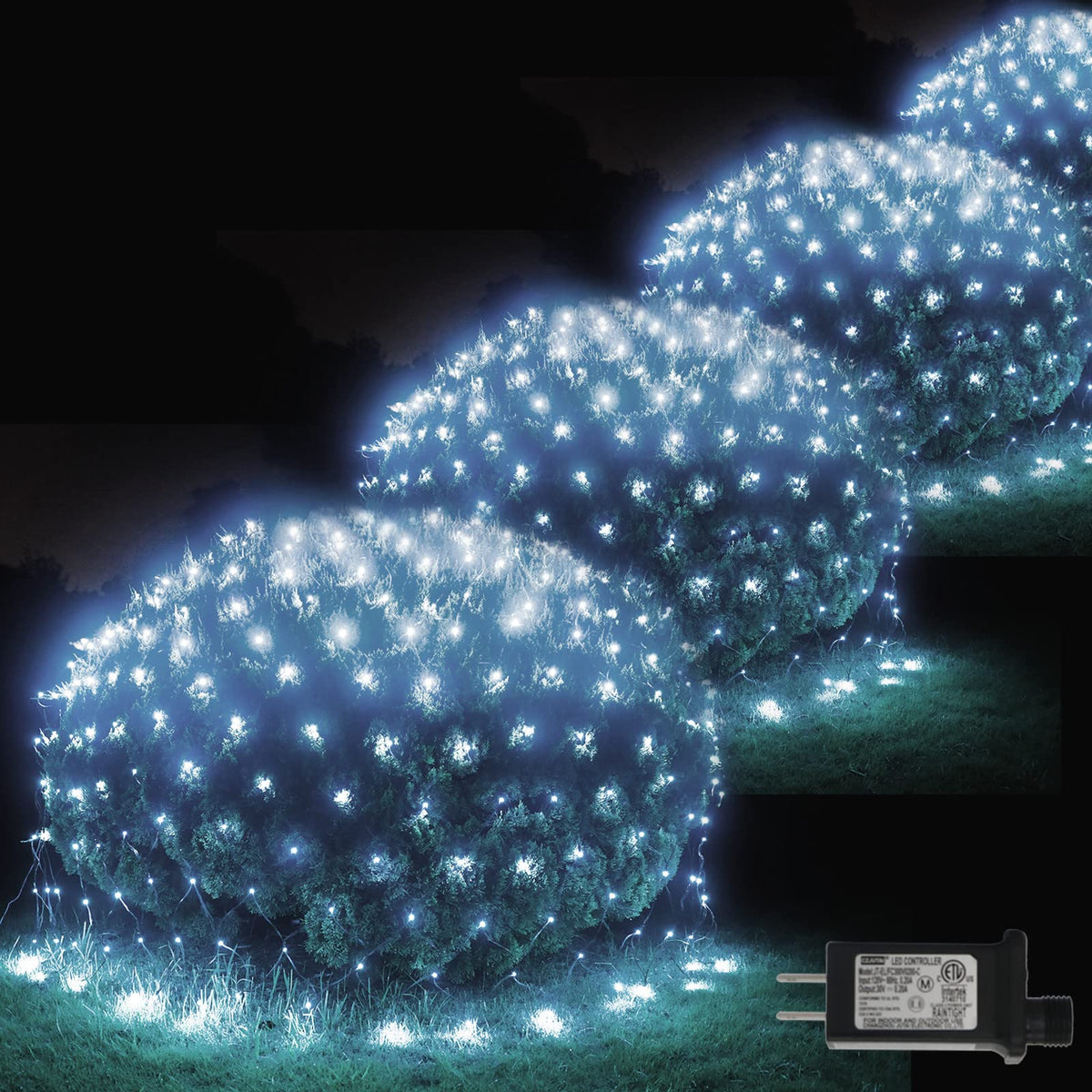 Cool White Net Lights, 360 LED Outdoor Christmas Net String Lights, 21 ft x 5 ft Large Net Mesh String Lights, 8 Modes Twinkle Lights Connectable Plug in for Bushes Christmas Yard Garden Party Decor