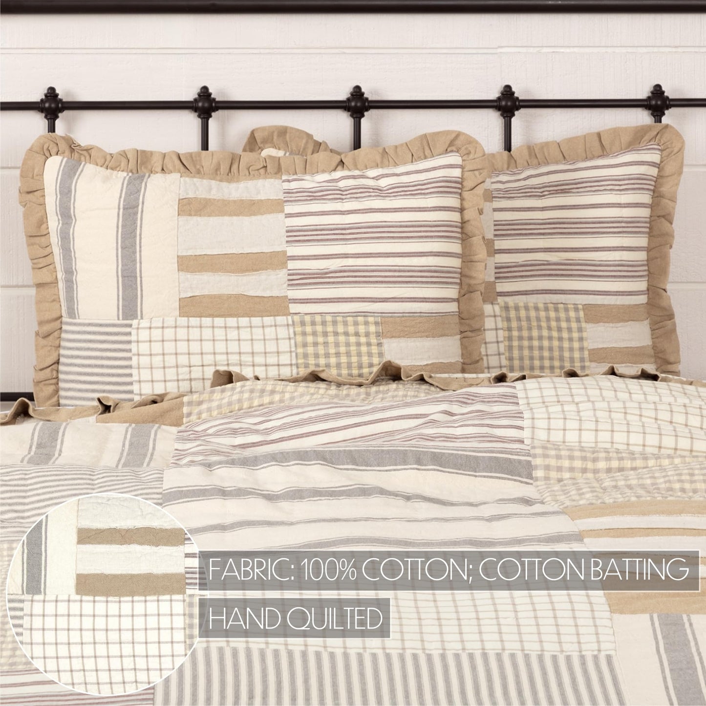 VHC Brands Grace 3 Piece Quilt Set (1 Twin Quilt, 2 Standard Shams)
