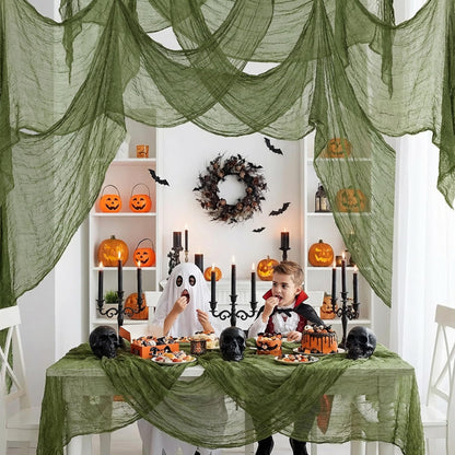 Watayo 400 x 85 Inches Halloween Dark Green Creepy Cloth, Oversize Halloween Cheese Cloth, Scary Spooky Fabric Gauze for Outdoor Haunted House Yard Doorway Decor