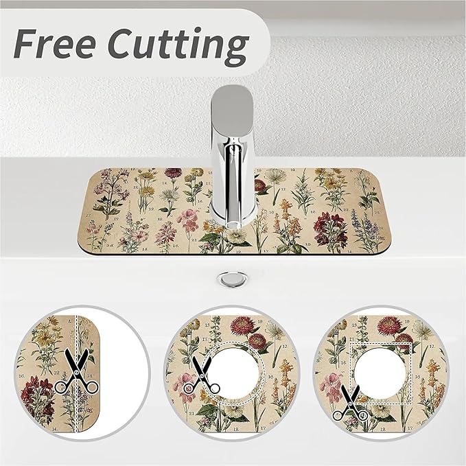 Kitchen Sink Splash Guard，Vintage-wildflowers Faucet Mat Sink Gadgets-Super