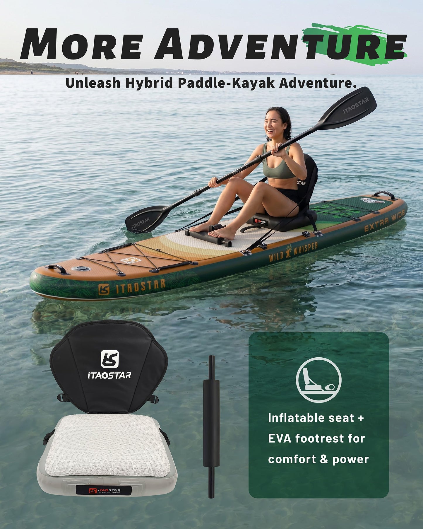 iTAOSTAR W03CP 12'x35 Inflatable Stand Up Paddle Board for Adults - Extra Wide Inflatable SUP Boards with Seat, Premium SUP Package with Full Accessories for Touring & Yoga