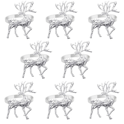 FKSWTV 6 Pack 3D Silver Reindeer Elk Napkin Rings Metal Holiday Fall Thanksgiving Christmas Halloween Wedding Home Table Decorations