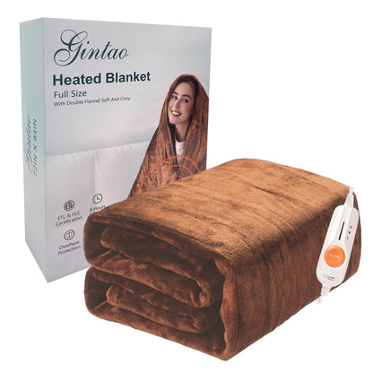 Gintao Electric Heated Blanket Throw,Double Flannel Electric Throw with 3 Heating Levels,ETL&FCC Certified, 4H Auto Off Overheat Protection,Heating Blanket for Home Office,Gifts,50"x60",Gray
