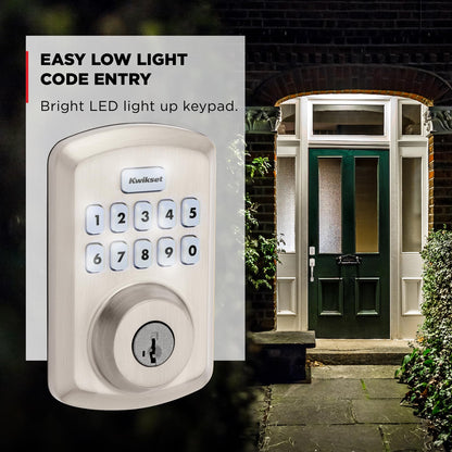 Kwikset Powerbolt 250 10-Button Keypad Satin Nickel Transitional Electronic Deadbolt Door Lock, Featuring Convenient Keyless Entry, Customizable User Codes, Auto Locking
