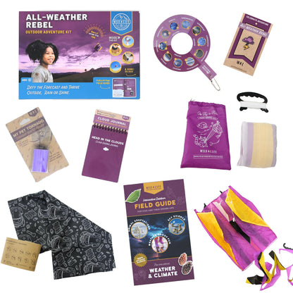 All-Weather Rebel Outdoor Adventure Kit for Kids Ages 8+ | Weather & Climate Science Exploration Set with Field Guide, Pocket Kite, Cloud Journal, Vortex Maker, Pin & Head Buff | Learning STEM Toy