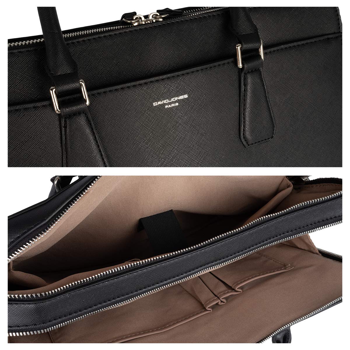 David Jones - Men's Business Briefcase Work Satchel - 13 Inch Laptop Bag PU Leather - Shoulder Messenger Bag - Multiple Pockets Crossbody Bag - Computer Handbag Office College Travel Elegant - Black