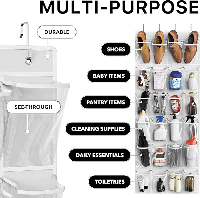 Simple Houseware 24 Pockets Large Clear Pockets Over The Door Hanging Shoe