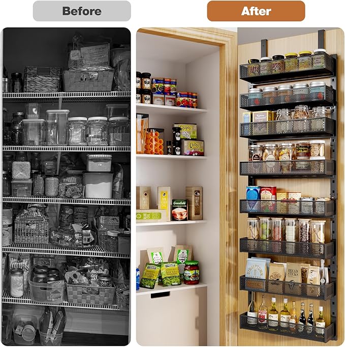 Pantry Door Organizers and Storage, 6-Tier Large Wide Metal Heavy-Duty Frame